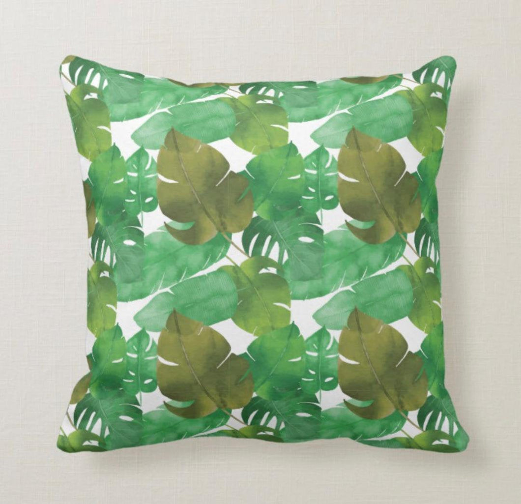 Botanical Pillow, Green Tropical Leaves, Island Living, Summer Home Decor, Throw Pillow