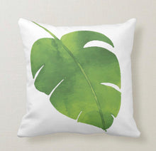 Throw Pillow, Watercolor, Green Tropical Leaf, White, Tropical  Summer Pillow