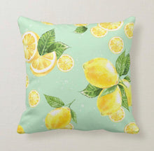 Throw Pillow, Fresh Yellow Lemon Pattern, on Light Blue, Summer Pillow