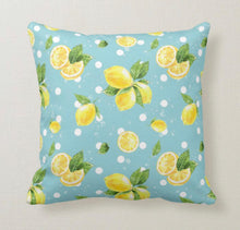 Throw Pillow, Retro, Lemon Pattern, White Polka-Dots, Blue, Lemon Throw Pillow, Summer Lemon Pillow