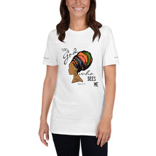 T-shirt, Short-Sleeve Unisex, The God Who Sees, Faith Tee, Hagar Quote, Woman and Colorful Turban, Genesis 16: 13, Religious T-shirt