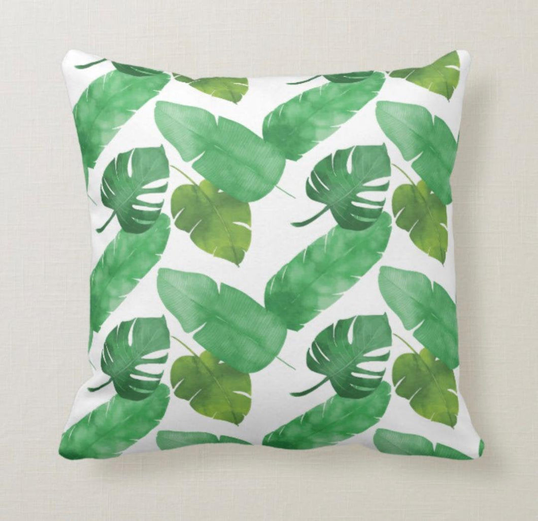 Green Botanical Pillow, Tropical Leaves Pattern, Watercolor, Green Botanical, Island Style, Throw Pillow