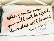 White Pillow Case, Blush, Watercolor Stroke, Bible Verse, Sleep Sweet, Proverbs, Typography