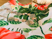 A-Line Dress, Tropical Style, Leaves, Red Hibiscus, Yellow Plumeria, Loose, Flowy Fit, Flatters All Figures, Womens Dress