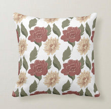 Tan and Burgundy Floral Pattern, Winter Garden, Throw Pillow
