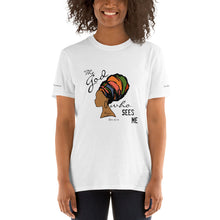 T-shirt, Short-Sleeve Unisex, The God Who Sees, Faith Tee, Hagar Quote, Woman and Colorful Turban, Genesis 16: 13, Religious T-shirt