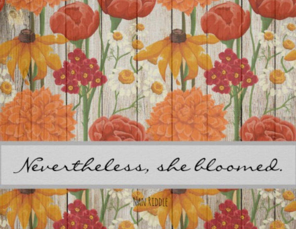 Floral Print, Wildflowers, Nevertheles She Bloomed, Orange & Yellow, Floral, Typography, Inspirational, Quote, Wall ArtPoster