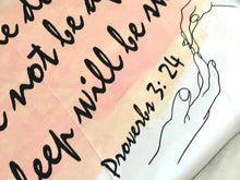 White Pillow Case, Blush, Watercolor Stroke, Bible Verse, Sleep Sweet, Proverbs, Typography