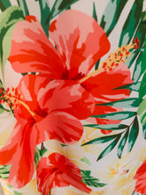 A-Line Dress, Tropical Style, Leaves, Red Hibiscus, Yellow Plumeria, Loose, Flowy Fit, Flatters All Figures, Womens Dress