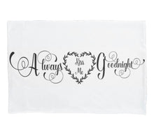 White Pillow Case "Always Kiss Me Good Night", Black Typography, Wedding Gift, Newlyweds, Romance Bedroom Decor