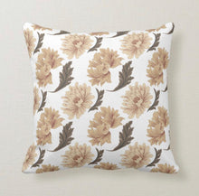 Tan Dahlias, Brown Leaves, Autumn & Winter Floral, Throw Pillow