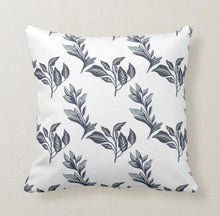 Botanic, Dark Grey, Leaf Pattern on White, Throw Pillow
