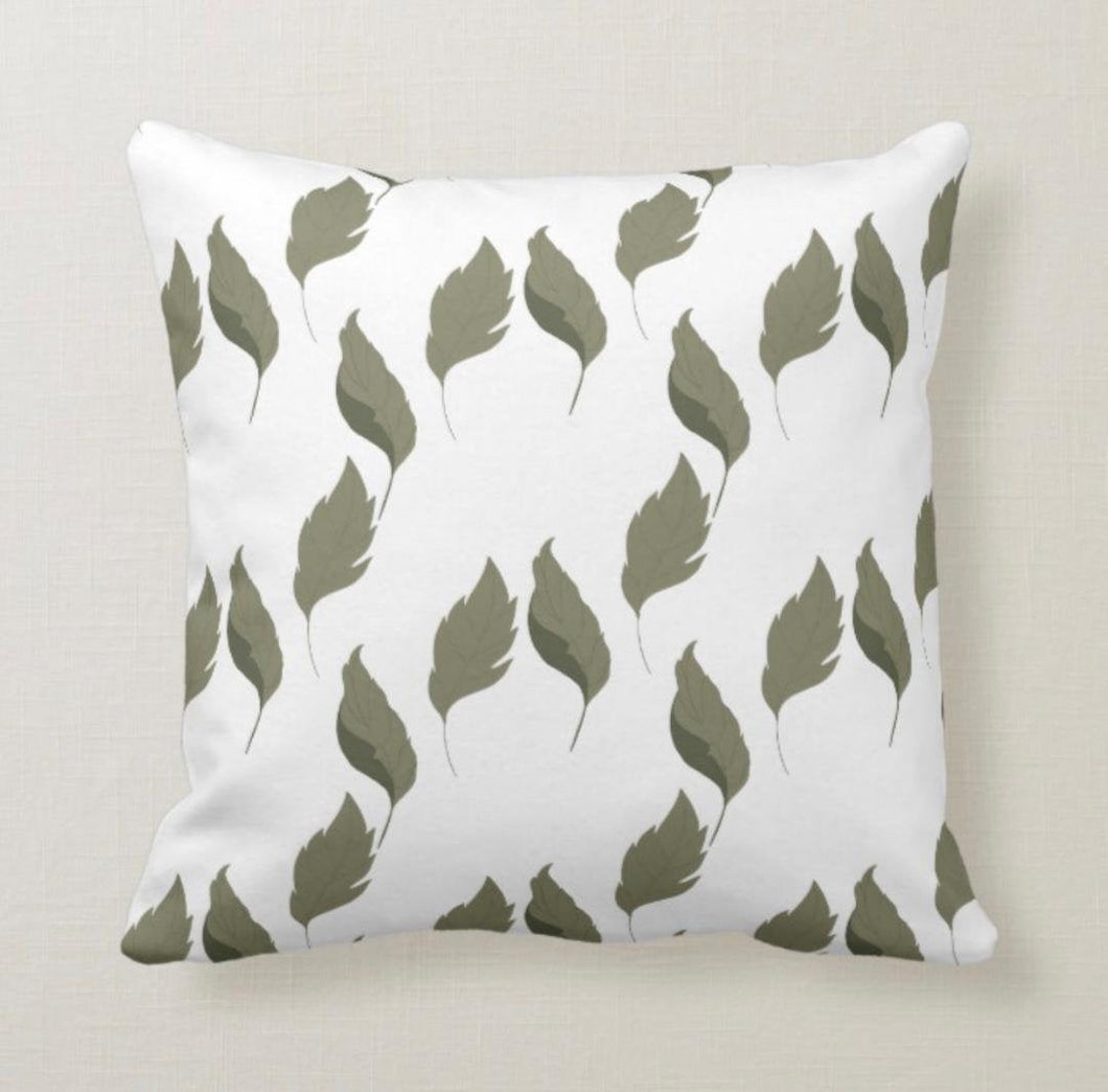 Minimalist, Falling Leaves, Gray & White, Throw Pillow