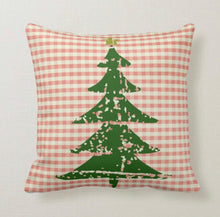 Throw Pillow, Christmas, Red Gingham, Distressed Christmas Tree, "Family" Typography, Vintage Style, Accent Pillow