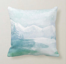 Throw Pillow, Snow Landscape, May All Your Christmases Be White, Typography, Watercolor Wilderness, Blue and White, Accent Pillow
