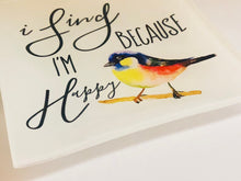 Music Glass Trinket Dish, I Sing Because I’m Happy, Watercolor Bird