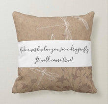 Pillow, Dragonfly Pattern, Tan & White, Wishes Come True, Square, Throw Pillow