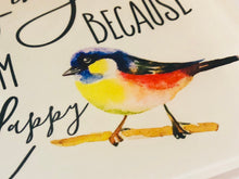 Music Glass Trinket Dish, I Sing Because I’m Happy, Watercolor Bird