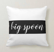 Couple Pillow Set of 2, Big Spoon, Little Spoon, Throw Pillow, Accent Pillow, Black & White, Fun, Romantic Bedding