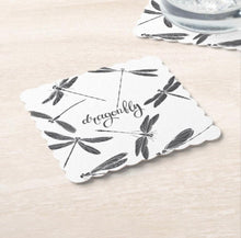 Dragonfly, Black & White, Paper Coaster