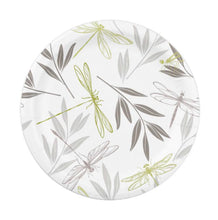 Paper Plates, Dragonfly, Bamboo Leaves, Gold, Grey, White, Party Plates
