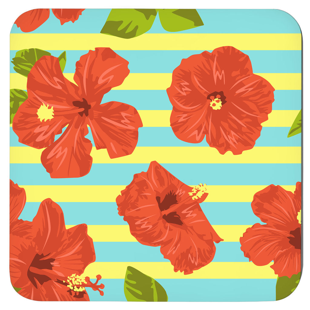 Hawaii Floral, Tropical Coasters, Set Of 4, Hibiscus and Plumeria
