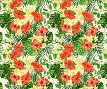 Shower Curtain, Floral,Tropical Flower, Red Hibiscus, White Plumeria, Tropical Leaves,