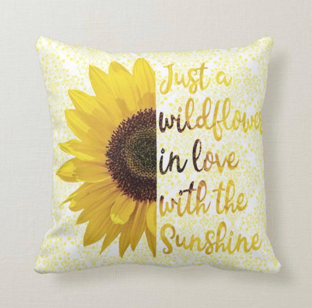 Pillow, Sunflower, Just a Wildflower in Love with Sunshine, Boho Style, Throw Pillow