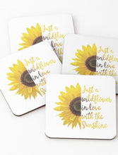 Coaster Set of 4, Boho Style, Sunflower, Wildflower in Love with the Sunshine
