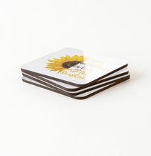 Coaster Set of 4, Boho Style, Sunflower, Wildflower in Love with the Sunshine