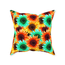 Throw Pillow, Sunflower Boho Decor, Turquoise, Orange, Yellow, Floral Pillow