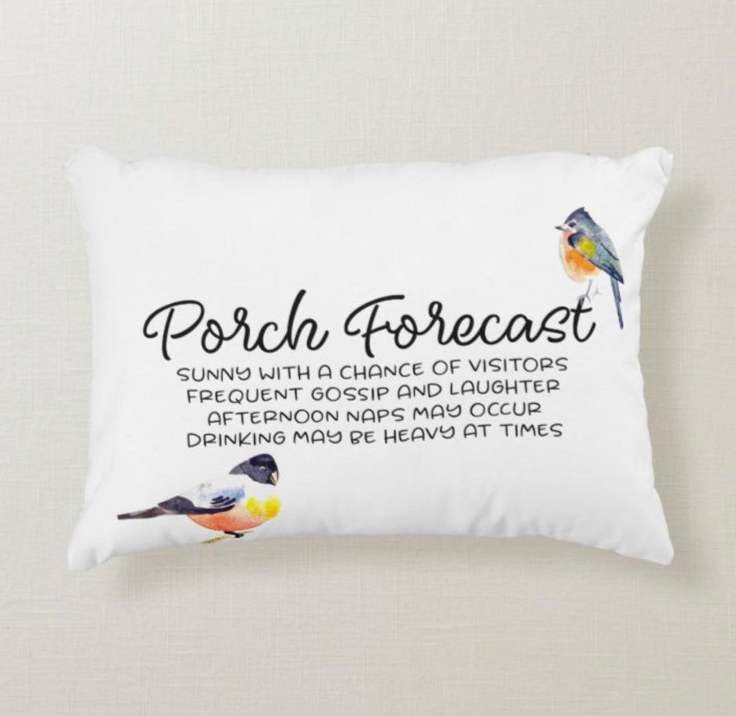 Porch Pillow, Porch Forecast, Words, Birds Pillow