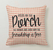 Porch Pillow, Red Gingham, Relax on the Porch,  Farmhouse Decor, Vintage and Retro Style, Throw Pillow