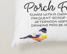 Porch Pillow, Porch Forecast, Words, Birds Pillow