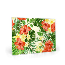 Glass Cutting Board, Red Hibiscus, Tropical Leaves