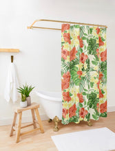 Shower Curtain, Floral,Tropical Flower, Red Hibiscus, White Plumeria, Tropical Leaves,