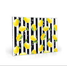 Coaster Set of 4, Zesty, Yellow Lemons, Black & White Stripe, Lemon and Stripe, Coaster Set