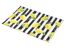 Lemon Placemat Set of 4, Black and White Stripe, Lemon and Stripe, Cloth Placemats