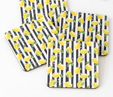 Lemon Placemat Set of 4, Black and White Stripe, Lemon and Stripe, Cloth Placemats