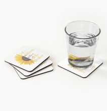 Coaster Set of 4, Boho Style, Sunflower, Wildflower in Love with the Sunshine