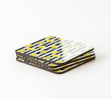 Coaster Set of 4, Zesty, Yellow Lemons, Black & White Stripe, Lemon and Stripe, Coaster Set