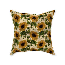 Sunflower Throw Pillow, Gold Sunflower Stems, Book Words Background, Gold, Green, Tan, Pillow