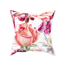Throw Pillow, Floral, Exotic Blooms, Pink Rose, Purple And Cream, Tropical Flowers Pillow