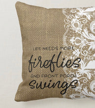 Porch Pillow, Burlap and Lace Design, Fireflies, Front Porch Swings, Throw Pillow