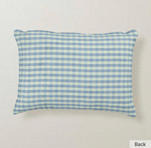 Porch Welcome Pillow "Memories Many, Worries Few" Words, Blue Gingham, Accent Pillow