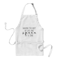 Kitchen Apron "Making the Best of Life One Spoon at a Time", Classic, Three Pockets, White