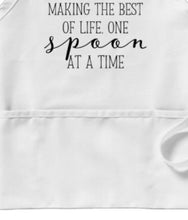 Kitchen Apron "Making the Best of Life One Spoon at a Time", Classic, Three Pockets, White