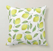 Lemon Throw Pillow, Lemon Stems and Leaves, Yellow and Green, Lemon Pattern Home Decor