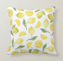 Lemon Throw Pillow, Yellow Lemon Bouquets and Leaves, Lemon Pattern, Home Decor