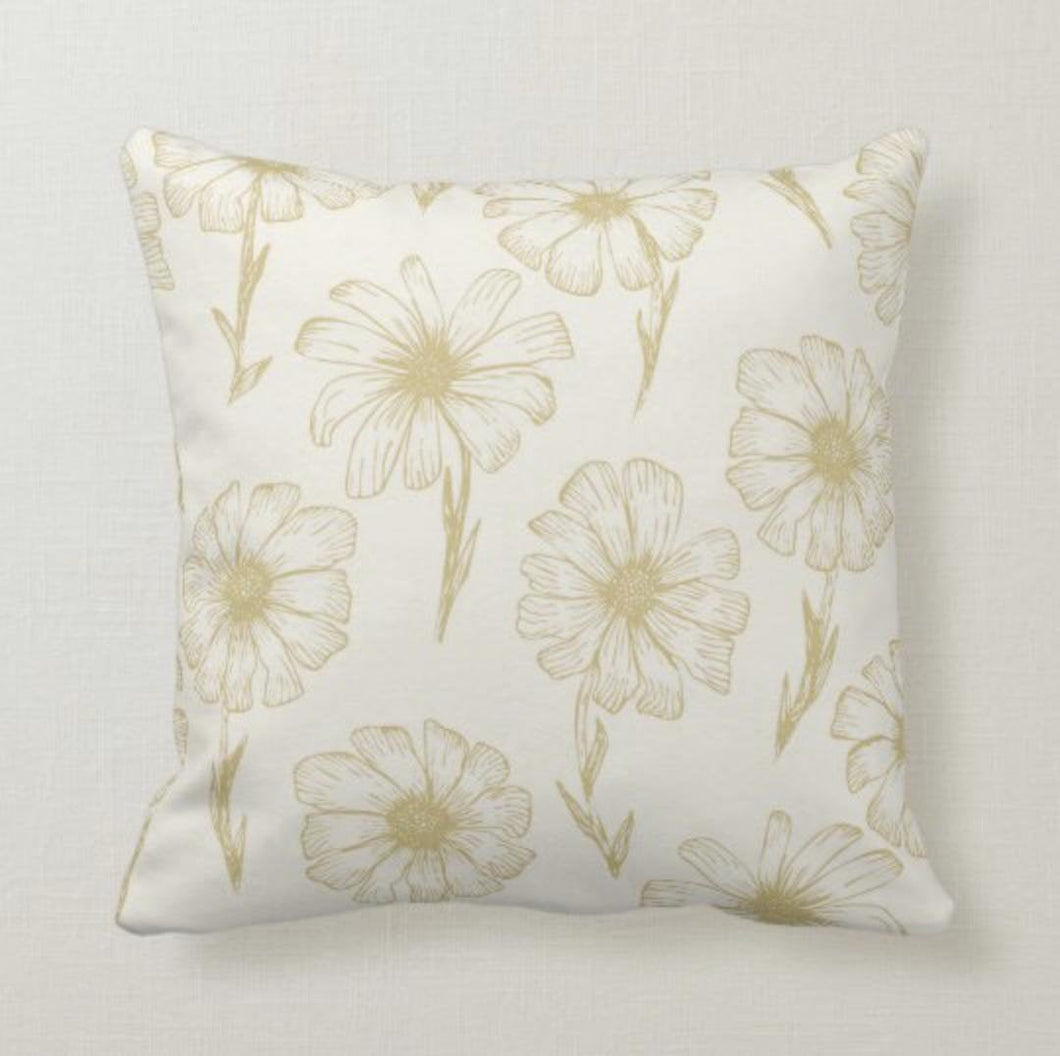 Gold Daisy Pillow, Cream Pillow, Daisy Decor – Lemons Plus Life